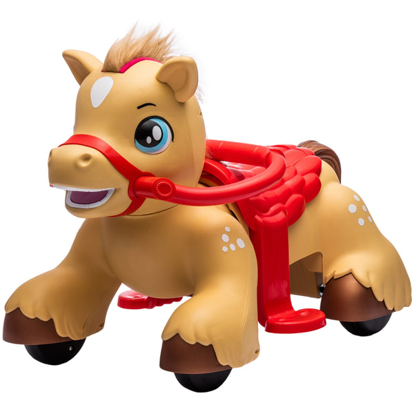 Qaba Ride On Horse Toy, 12V Battery Powered Ride on Toy with Carrot Toy, Comb and Sound, Electric Rocking Horse for Toddlers