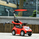 Qaba 3 in 1 Push Car Sliding Car with Removable Handle, Music, Horn, Canopy, Safety Guardrail, Red