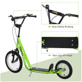 Aosom Teens Youth Scooter Ride On Toy with Adjustable Handlebar, Dual Brakes, and Inflatable Wheels For Kids 5+ - Green
