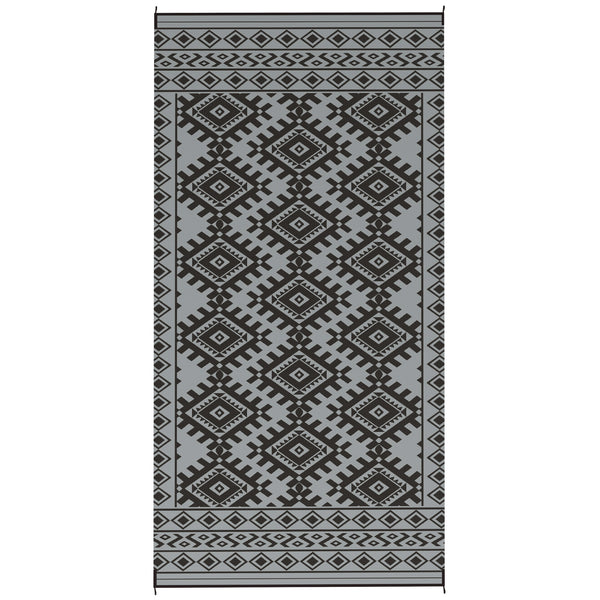 Outsunny Reversible Outdoor Rug, Waterproof Plastic Straw with Carry Bag, 9' x 18', Rhombus Border
