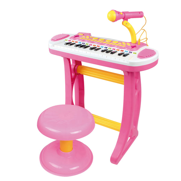 Qaba Kids Toy Keyboard Piano Toddler Electronic Instrument with Stool, Microphone and Bright Flashlight for Children Birth Gift