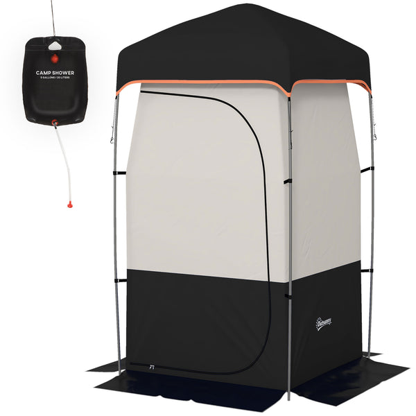Outsunny Camping Shower Tent, Portable Privacy Shelter with Solar Shower Bag, Removable Floor and Carrying Bag