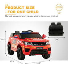 Load image into Gallery viewer, 12V Fire Fighter Kids Ride On SUV Truck with Remote Control