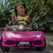Load image into Gallery viewer, 2023 Lamborghini Aventador SVJ PINK DELUXE 12V Kids Ride On Car With Remote Control