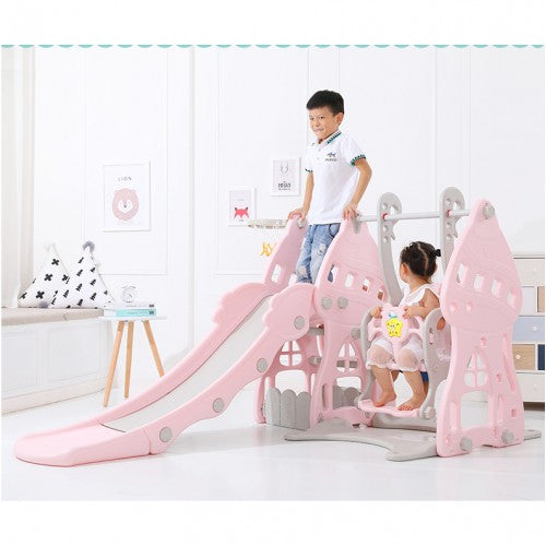 4 in 1 Slide and Swing Set with Basketball Net